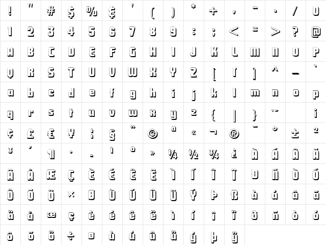 Savings Bond Shadow Regular  glyph index