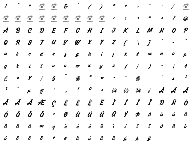 Mastoc Personal Use Only Regular  glyph index