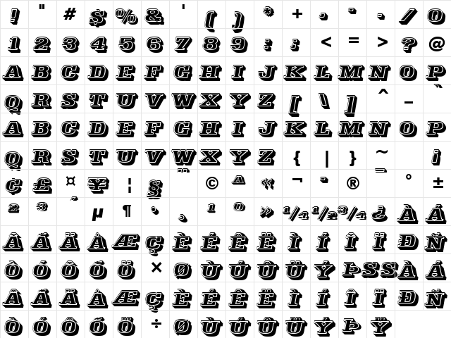 Decorated035 BT Regular  glyph index