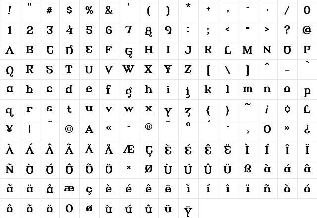 AlembicBeta-BoldTwo Regular  glyph index