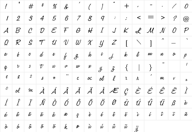 Jacquard Regular  glyph index