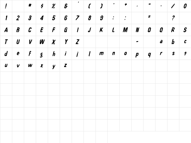 Core 11 Italic  glyph index