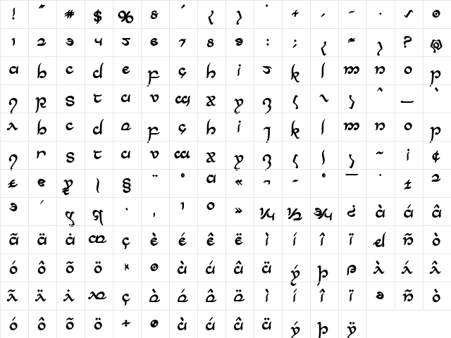 Half-Elven Bold Bold  glyph index
