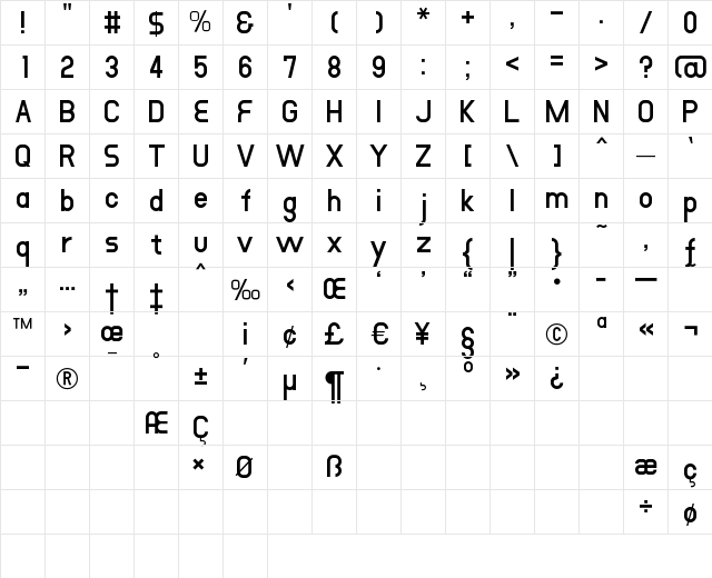 DustHome Medium  glyph index