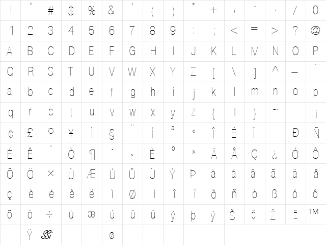 ContextRepriseLightCondSSK Regular  glyph index