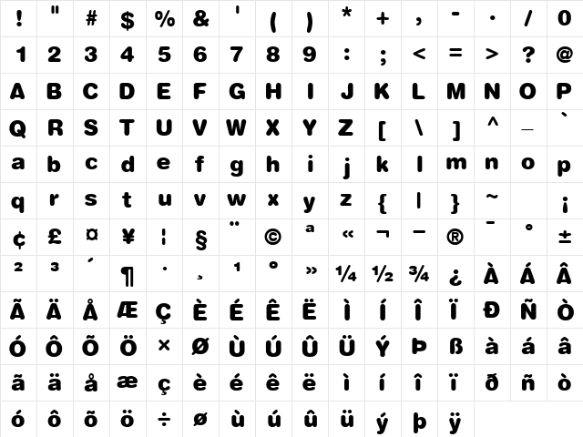 ContextRoundedBlackSSK Regular  glyph index