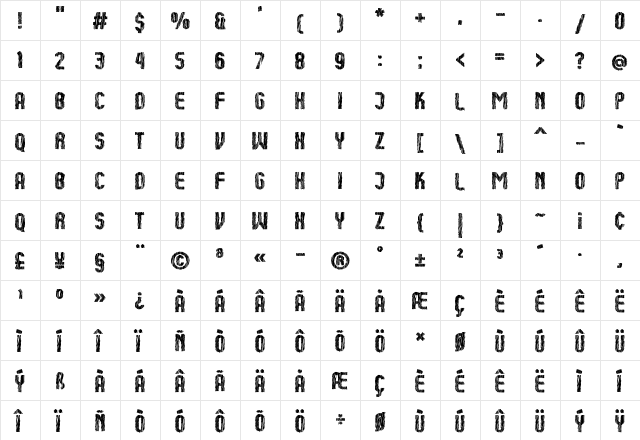 Kumba Sketch Bold  glyph index