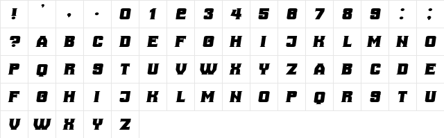 Ana Italic  glyph index
