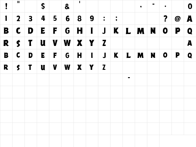 Angry Birds Movie Regular  glyph index