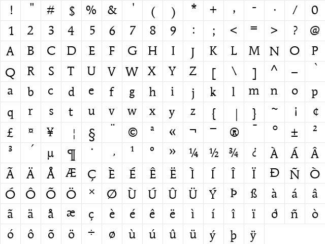 ITCMendozaRoman-Book Book  glyph index