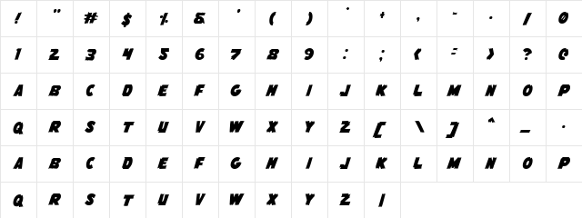 Flying Leatherneck Regular  glyph index