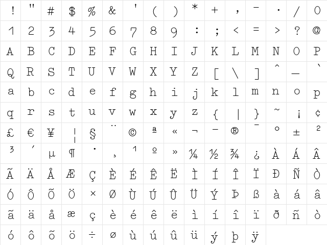 Elementa Medium  glyph index