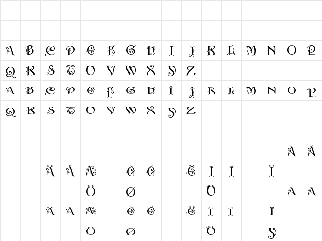 Initials with curls Regular  glyph index