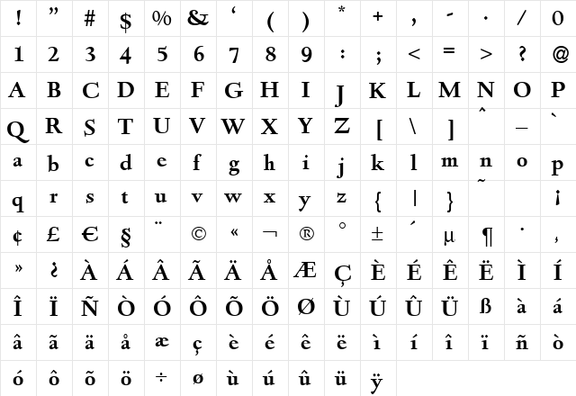 D690-Roman Bold  glyph index