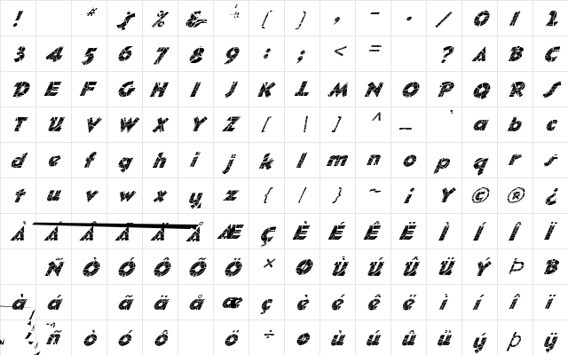 FZ JAZZY 32 CRACKED ITALIC Normal  glyph index