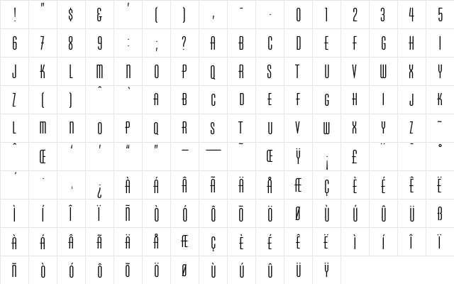 Chrysler-Condensed Regular  glyph index