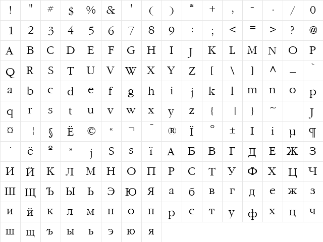 Saturn Light  glyph index