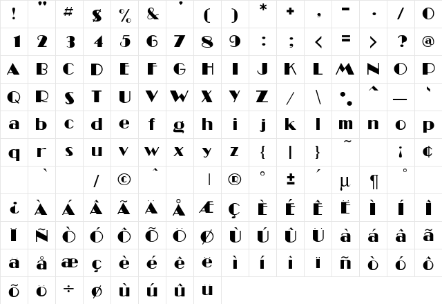 MinesDB Normal  glyph index