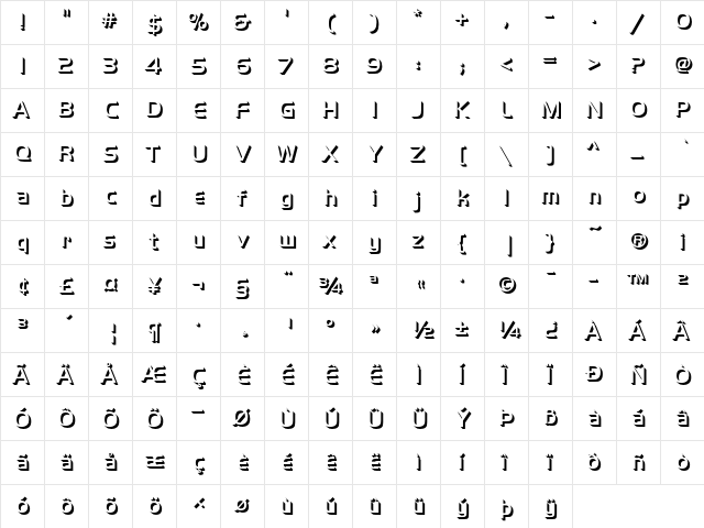 Handel Gothic Only Shadow D Light  glyph index