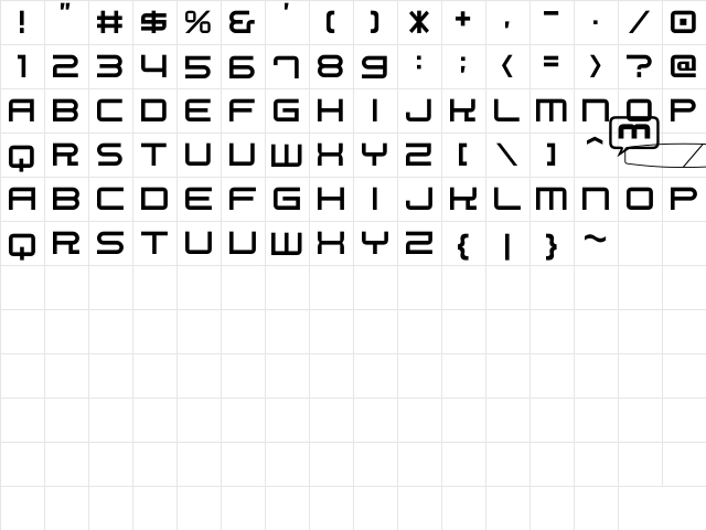 NiseSegaNet Regular  glyph index