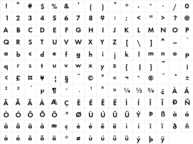 FuturaTDem Regular  glyph index