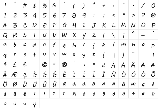 MaritaTextMediumHMK Regular  glyph index