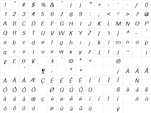 Black Dog 19 Regular  glyph index