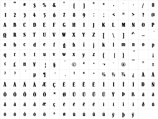 SpringfieldD Regular  glyph index