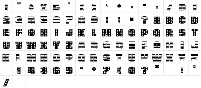 StarsAndStripes-Plain Regular  glyph index