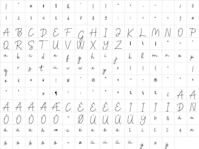 Benalla Regular  glyph index