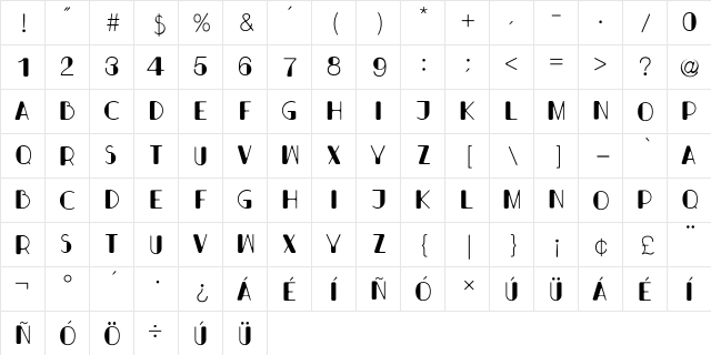 Bondi Regular Regular  glyph index