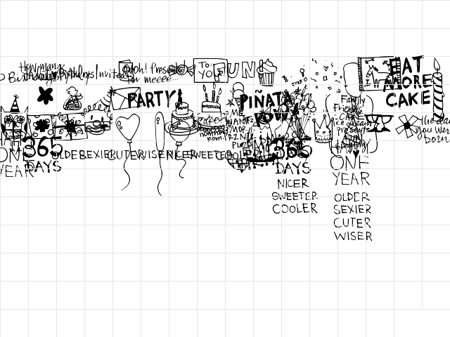 DJB It's My Birthday Regular  glyph index