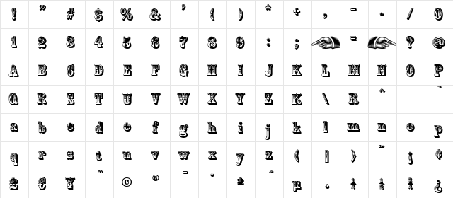Country Western Regular  glyph index
