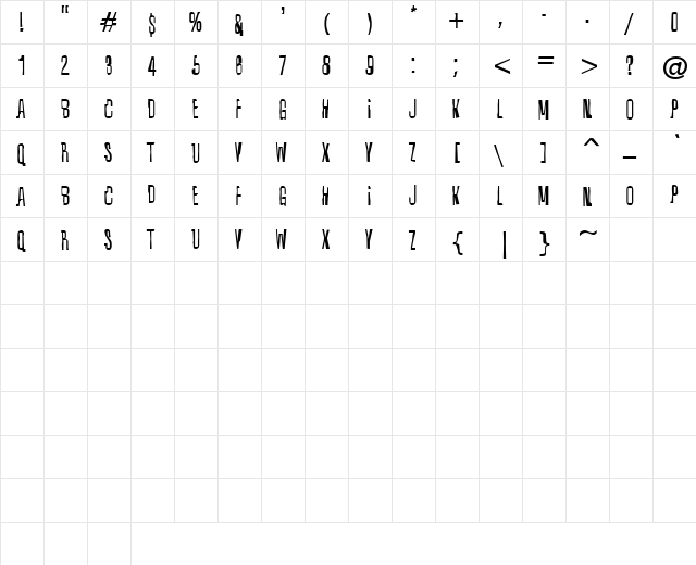 Quixotic Regular  glyph index