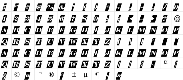 a_SeriferTitulCmObl Regular  glyph index