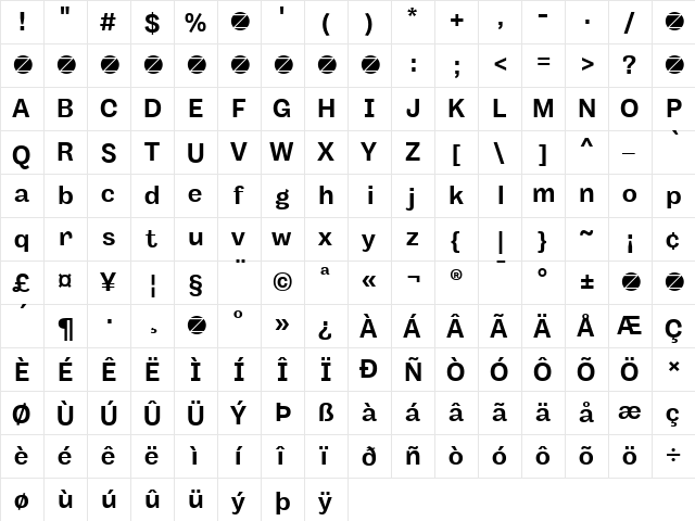 Body Grotesque Trial Bold  glyph index