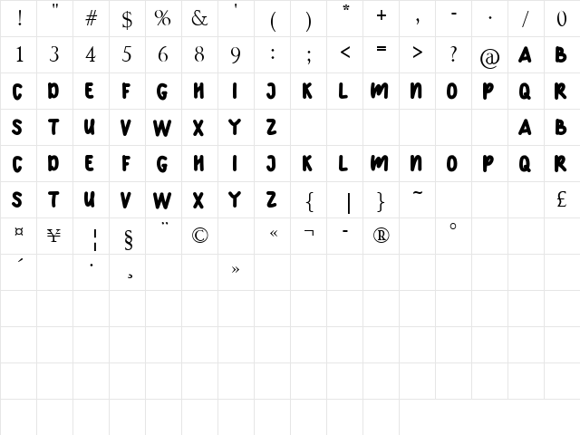 BENITO Regular  glyph index