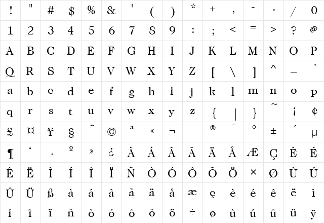 CaslonTwoTweFourITC Book  glyph index