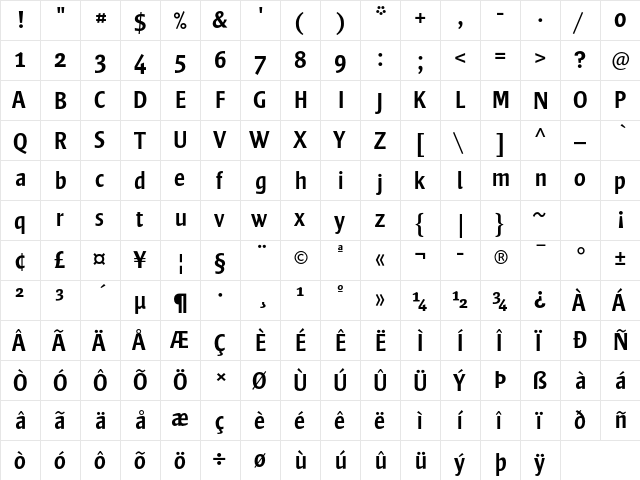 Frisans Std Regular  glyph index