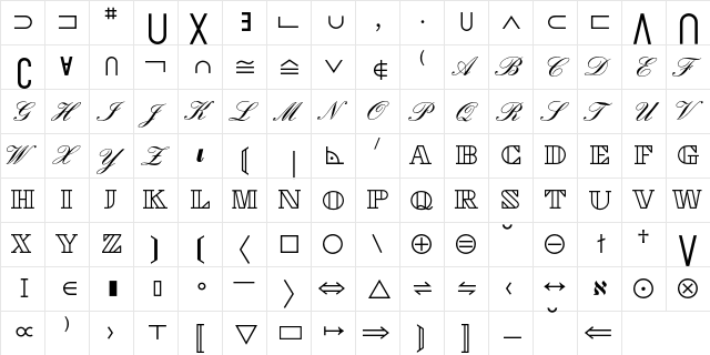 Mathematical Pi 3 BQ Regular  glyph index