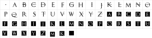 ClassicRomanCaps Regular  glyph index
