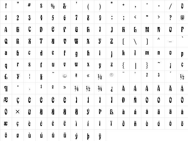 EpoqueFLF Regular  glyph index