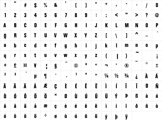 FolioTBolCon Regular  glyph index
