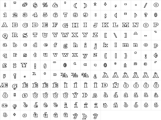 Fat Legs Outline Semi-expanded Heavy  glyph index