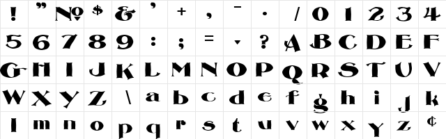 LHF Henderson Roman Regular  glyph index