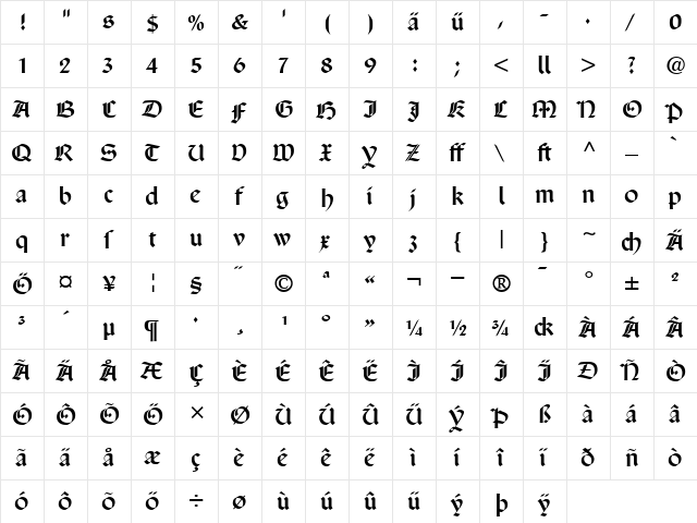 SanMarcoDfr Roman  glyph index