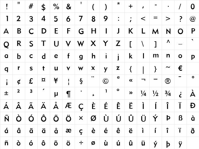 MetroMedium LT Two Regular  glyph index