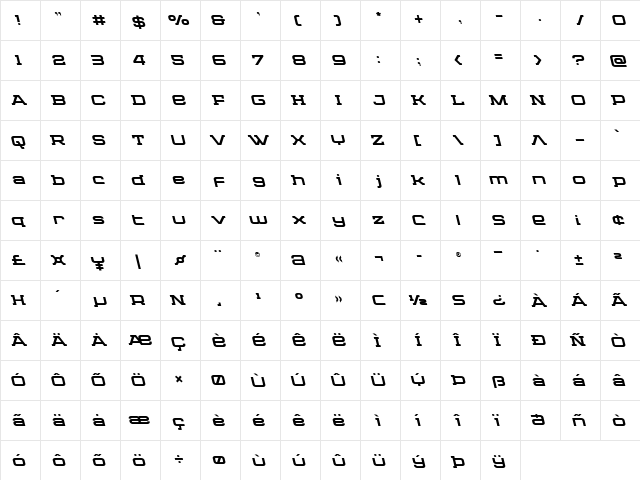 Cydonia Century Leftalic Italic  glyph index