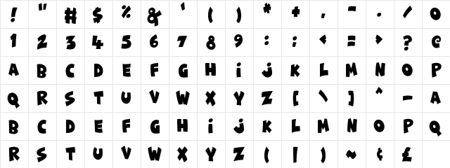 Funny & Cute Regular  glyph index