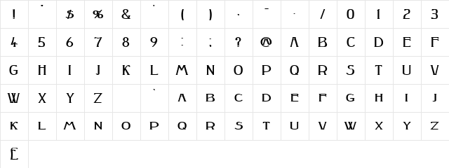 PeakeSquat Bold  glyph index